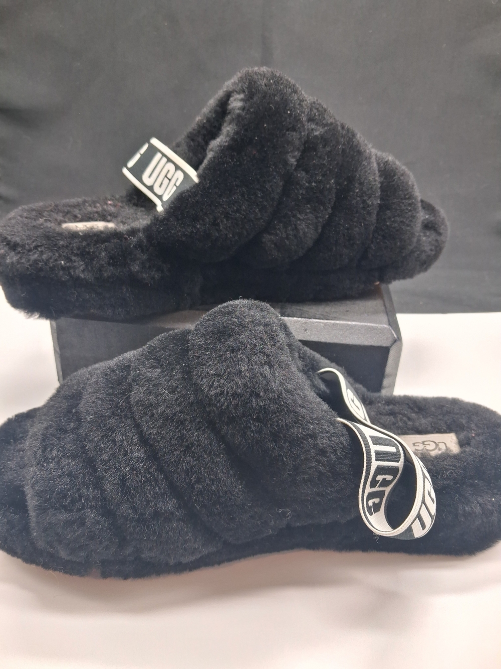 UGG Black Fluff Yeah Slide Slippers